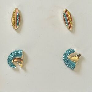BaubleBar Surfboard and Wave Gold Tone Plate Earring Set (2 Pairs)
